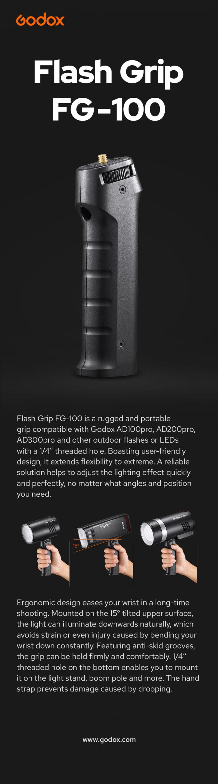 Godox FG-100 Flash Grip for AD100pro, AD200pro, and AD300pro